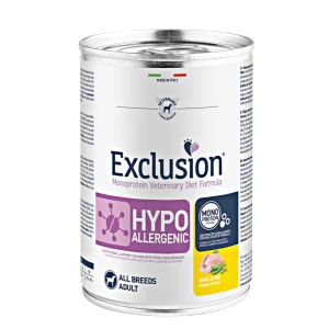 Exclusion Hypoallergenic Qual & Pea All Breed konzerv 400g